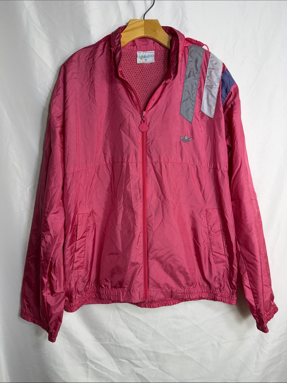 Vintage 80s Adidas Trefoil Windbreaker Jacket Medium Pink Taiwan ROC